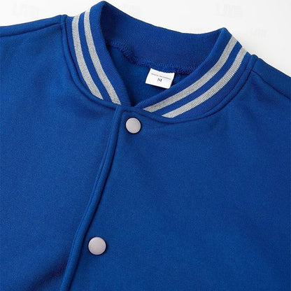 Kessoro men's classic ribbed-trim varsity jacket in light grey, royal blue, black and navy blue – image 12 of 12