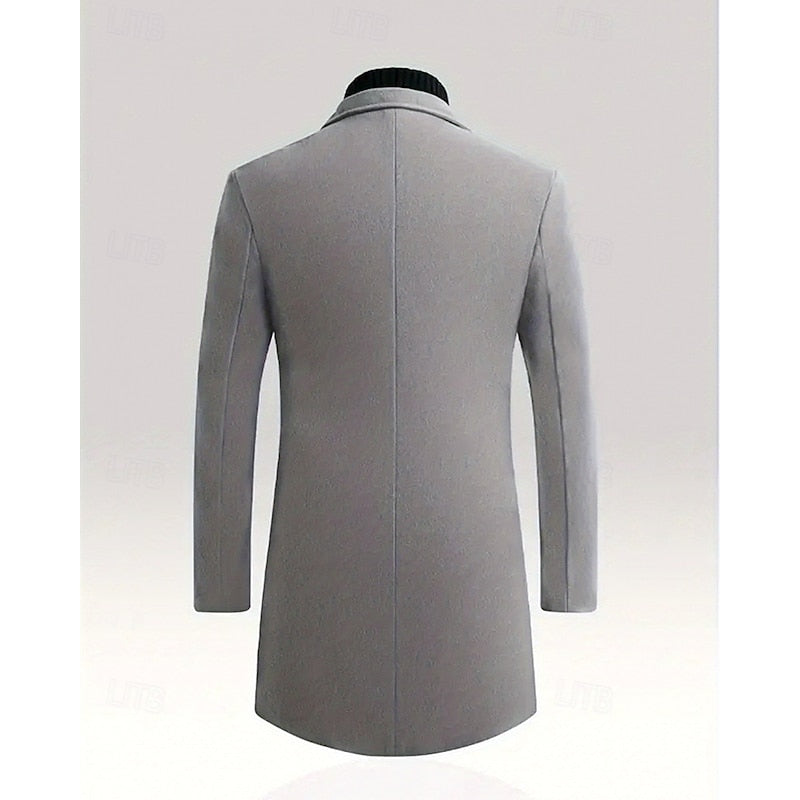 Kessoro men's classic long tailored overcoat in dark grey, black and red