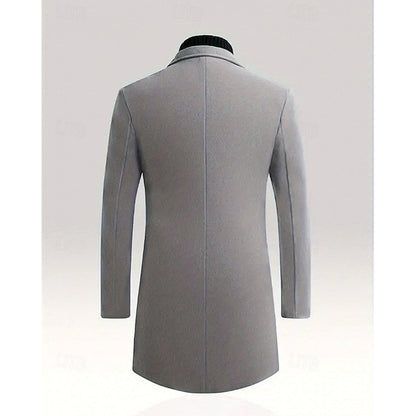 Kessoro men's classic long tailored overcoat in dark grey, black and red