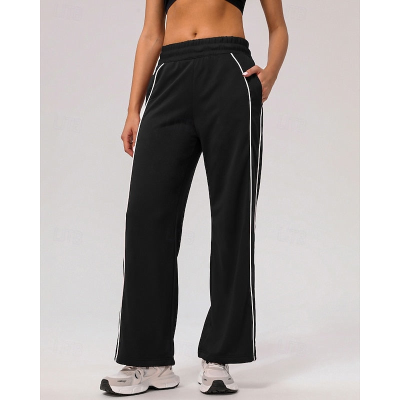 Kessoro women's relaxed side-stripe straight-leg joggers in wine, black or pink