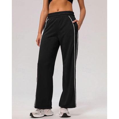 Kessoro women's relaxed side-stripe straight-leg joggers in wine, black or pink