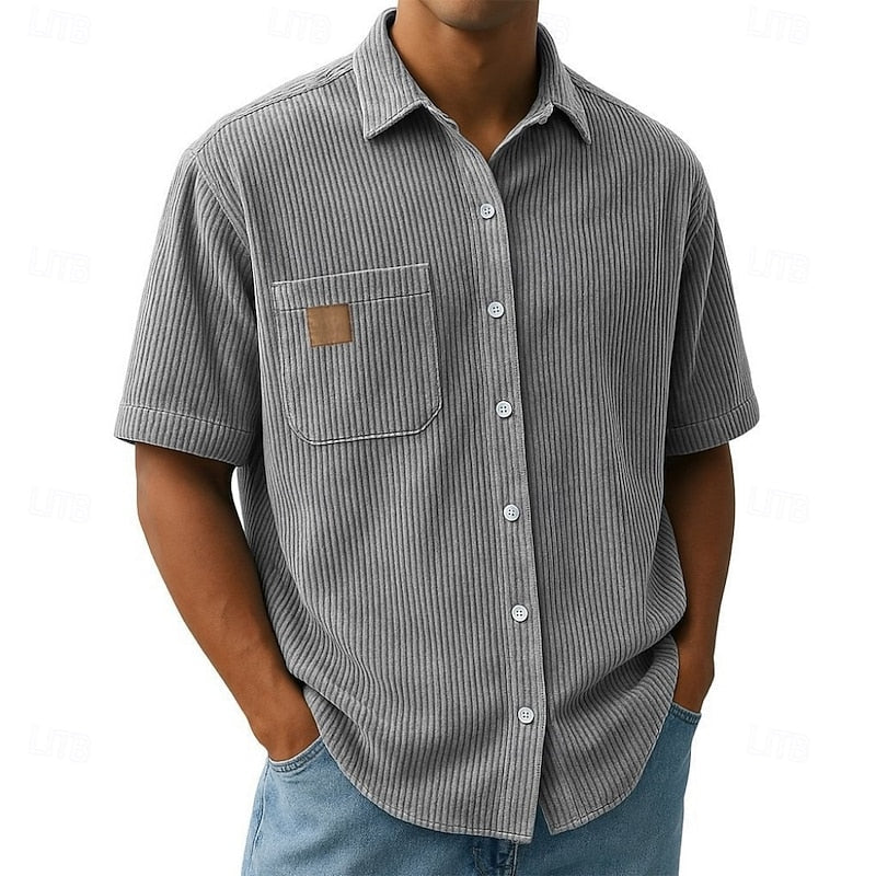 Kessoro men's ribbed textured short-sleeve button-up shirt in blue, khaki, green, black and navy