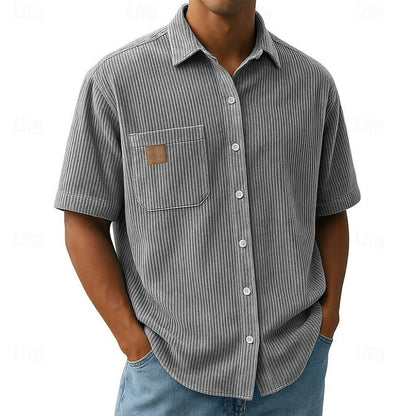 Kessoro men's ribbed textured short-sleeve button-up shirt in blue, khaki, green, black and navy