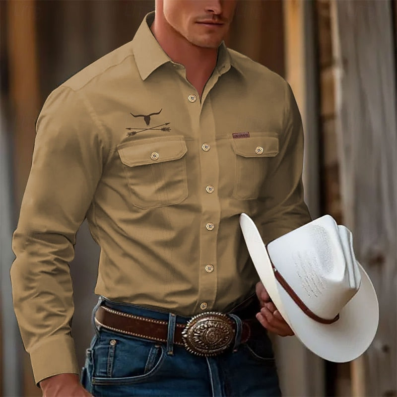 Kessoro men's classic western long-sleeve shirt in white and black, men's shirts — view 3 of 3