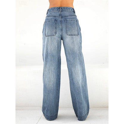 Kessoro women's high-waisted relaxed wide-leg jeans in classic blue denim washes