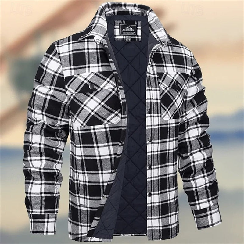 Kessoro men's quilted plaid flannel shirt jacket in orange, khaki, green, burgundy, navy, white and sky blue - product view 6