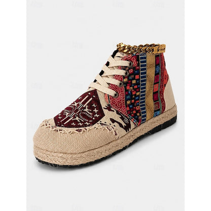 Kessoro women's boho woven pattern platform high-top sneakers in red and blue - view 3