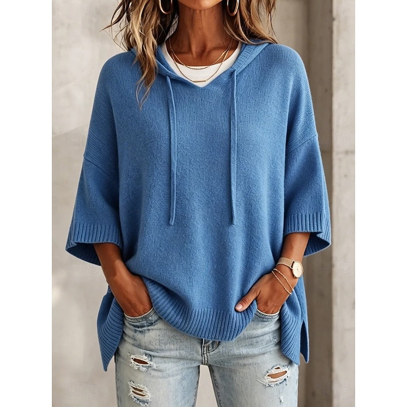 Kessoro relaxed hooded knit sweater for women in Blue, view 1