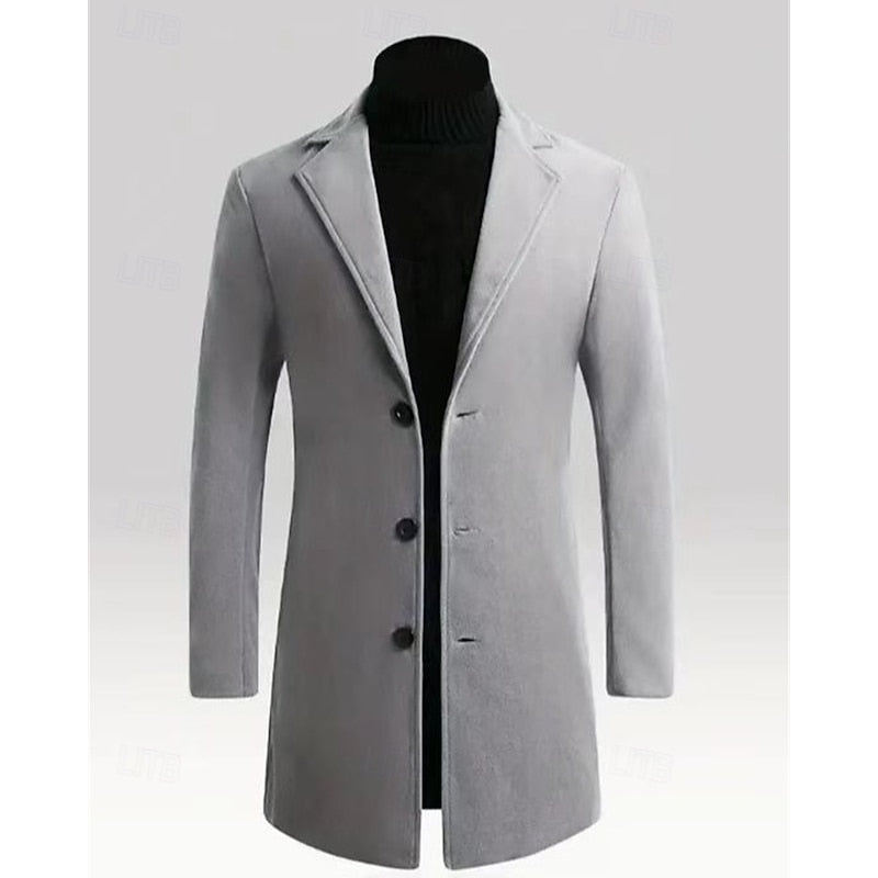 Kessoro men's classic long tailored overcoat in dark grey, black and red