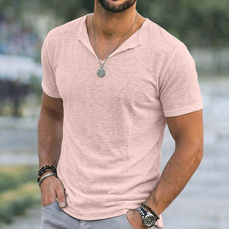Men's relaxed-fit V-neck t-shirt in green, blue, white, purple and black, detail view