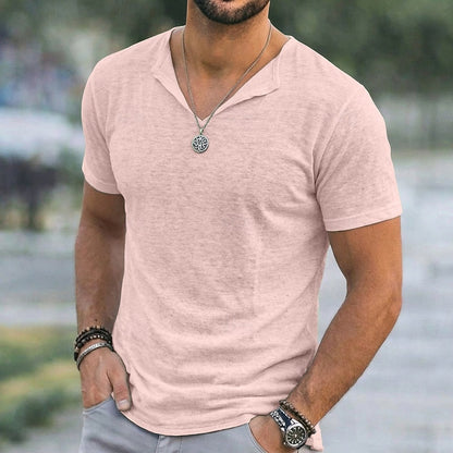 Men's relaxed-fit V-neck t-shirt in green, blue, white, purple and black, detail view