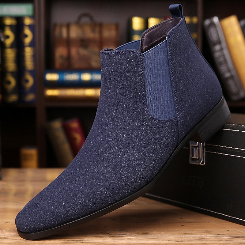 Kessoro men's classic elastic side panel ankle Chelsea boots in red brown, coffee, black, beige and blue - view 4