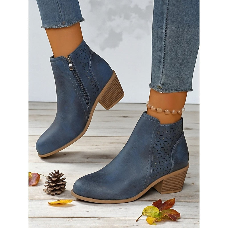 Kessoro women's cutout side-zip low block heel ankle boots in brown, khaki, black and blue - view 13