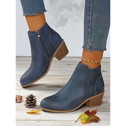Kessoro women's cutout side-zip low block heel ankle boots in brown, khaki, black and blue - view 13