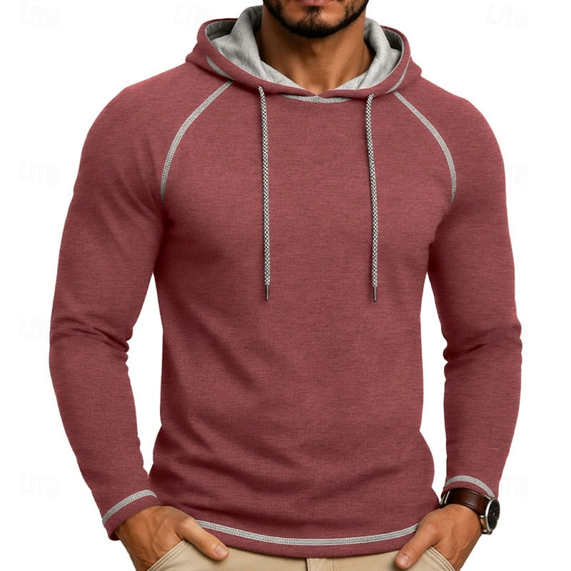 Kessoro men's raglan-sleeve drawstring pullover hoodie in assorted colourways, view 7