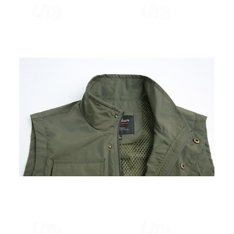 Kessoro men's rugged multi-pocket utility vest in black, army green, khaki and navy, view 7