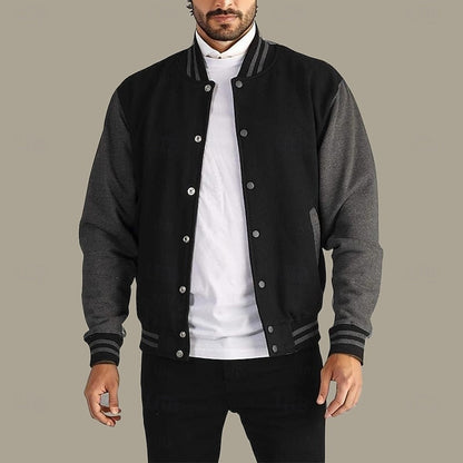 Kessoro men's classic ribbed-trim varsity jacket in light grey, royal blue, black and navy blue – image 5 of 12