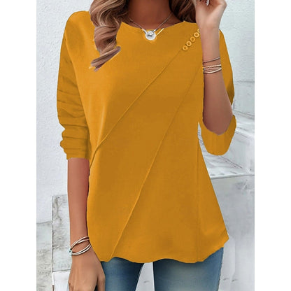 Kessoro Women's Draped Button-Detail Blouse in blue, red, yellow and more colours, image 7 of 8.
