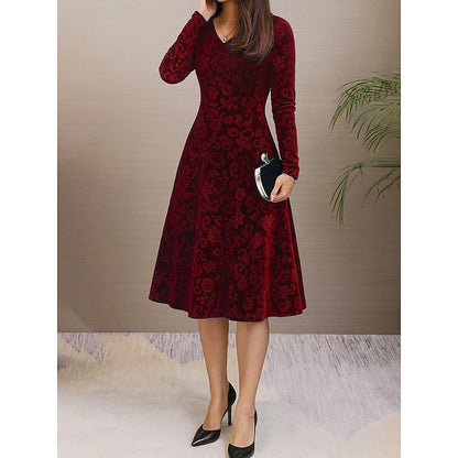 Kessoro women's floral A-line midi dress with a fitted waist and softly flared skirt
