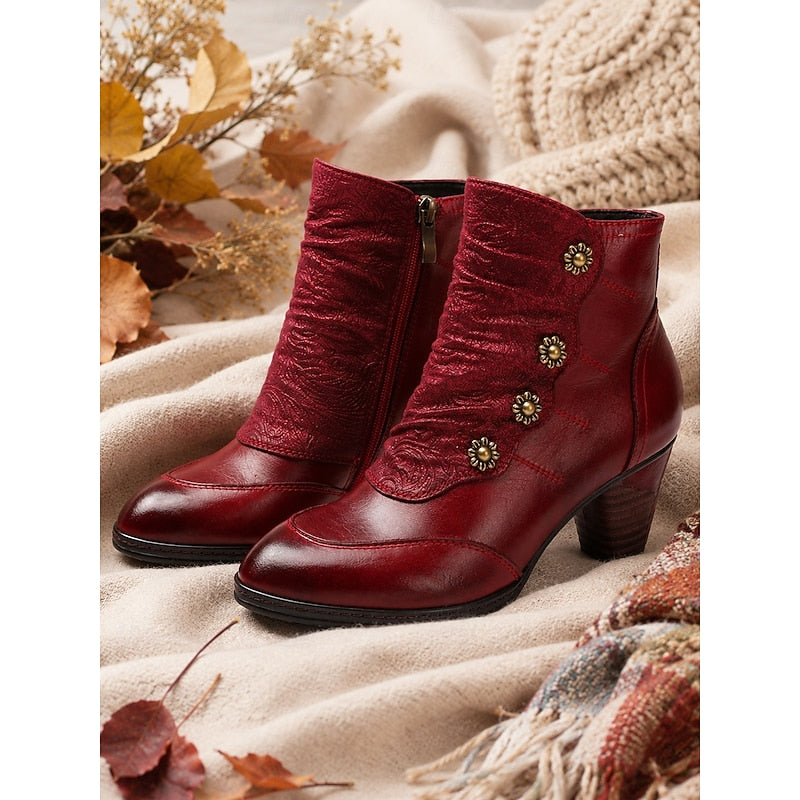 Kessoro women's stacked block heel side-zip ankle boots in wine, blue and black - view 3