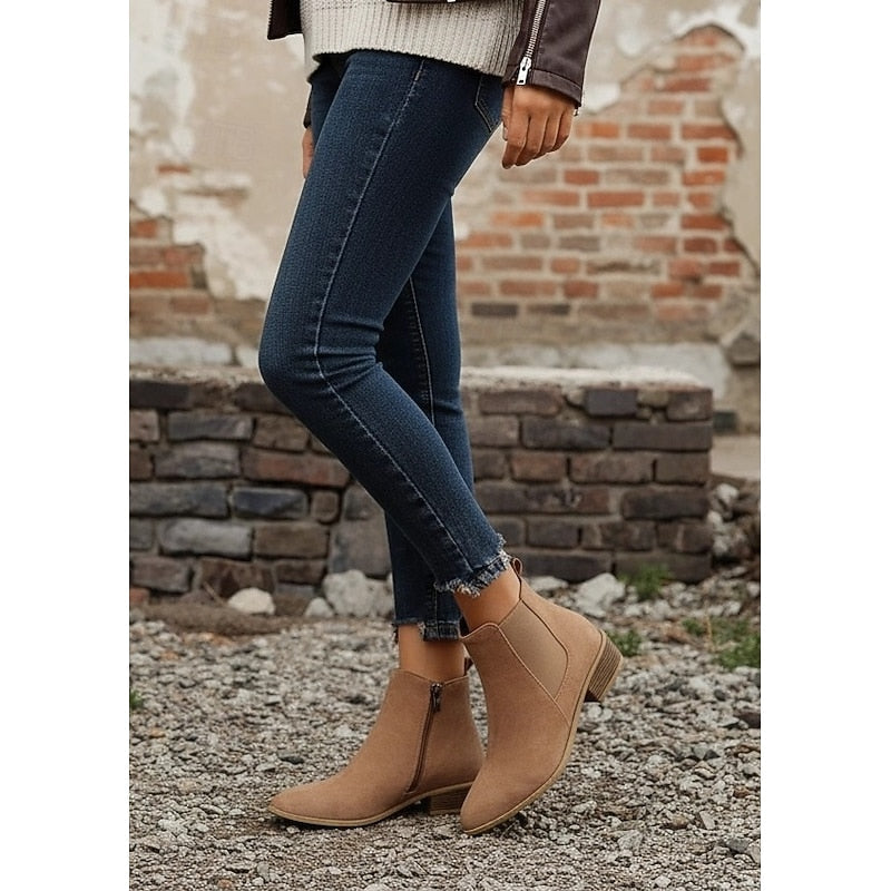 Kessoro women's pointed-toe low block heel ankle boots in khaki, gray, black, dark brown and beige - view 7
