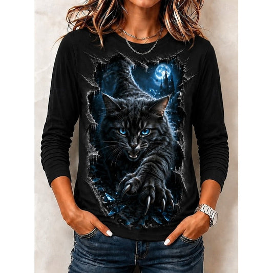 Kessoro Black Halloween graphic print crew neck top for women