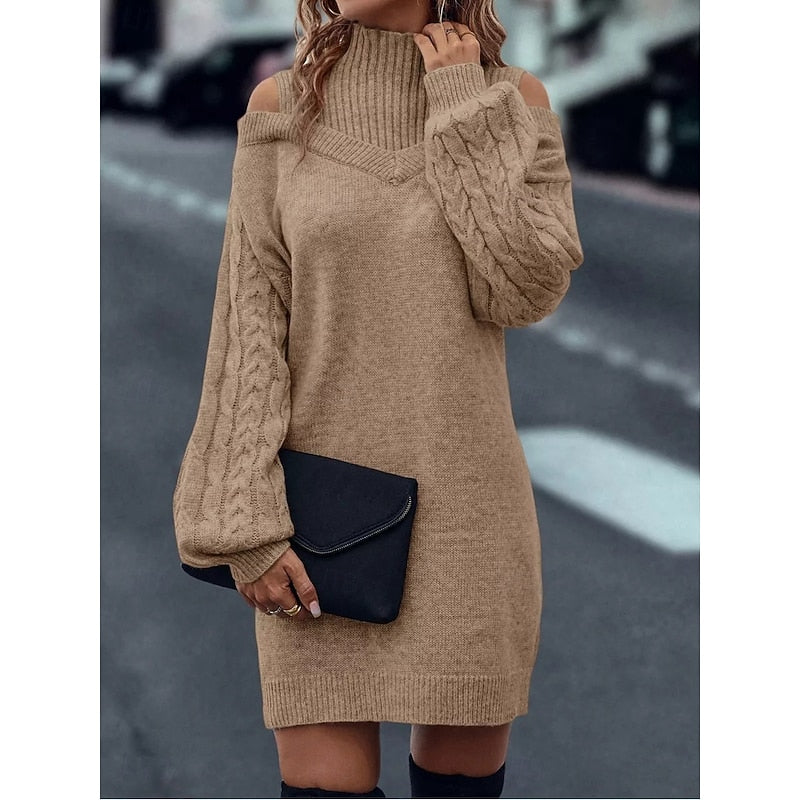 Kessoro women's cold-shoulder turtleneck sweater dress in a soft cozy knit