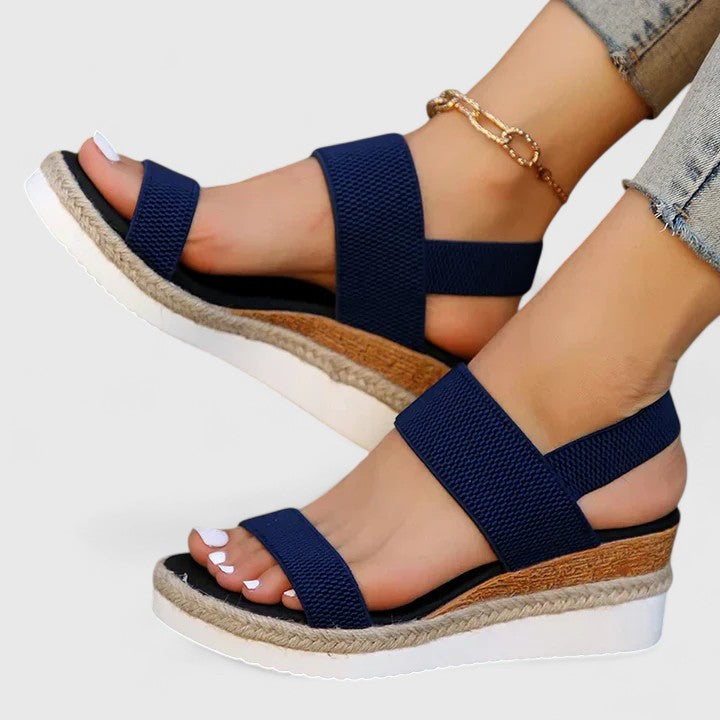 Women's stretch-strap comfort wedge sandals in brown, pink, black, blue and grey — Kessoro, image 9 of 11