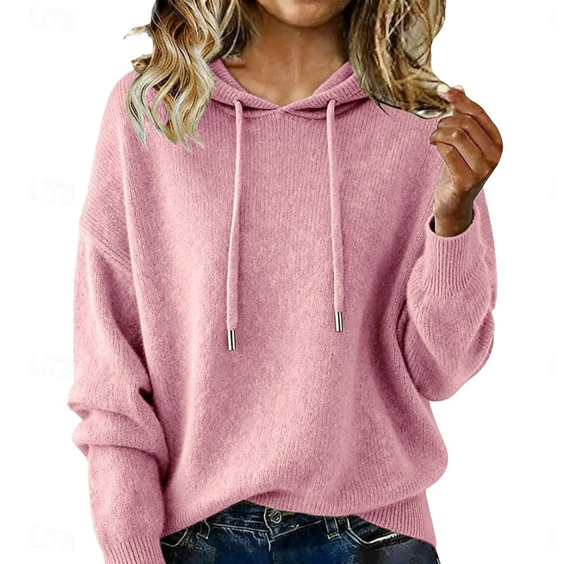 Kessoro women's relaxed hooded knit sweater in green, blue, khaki, orange and pink