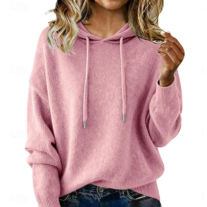 Kessoro women's relaxed hooded knit sweater in green, blue, khaki, orange and pink