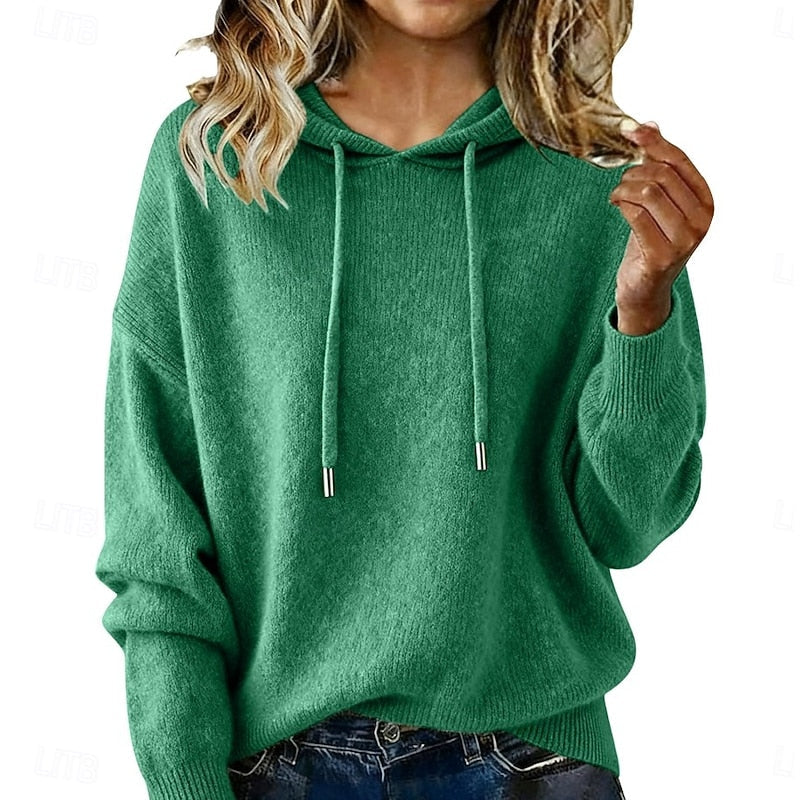 Kessoro women's relaxed hooded knit sweater in green, blue, khaki, orange and pink