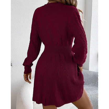 Kessoro women's cable-knit crew-neck sweater dress with a defined waist and flared skirt