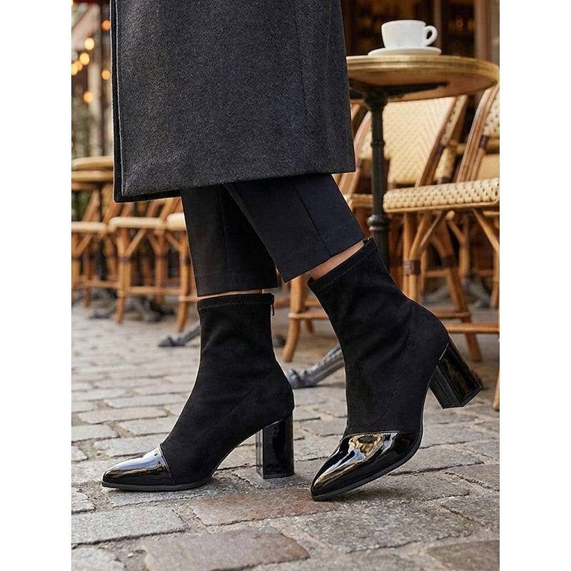 Kessoro women's cap-toe chunky block heel ankle boots in black and brown - view 1