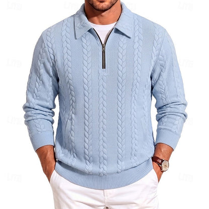 Kessoro men's textured quarter-zip knit sweater in one of five colourways, view 1 of 10
