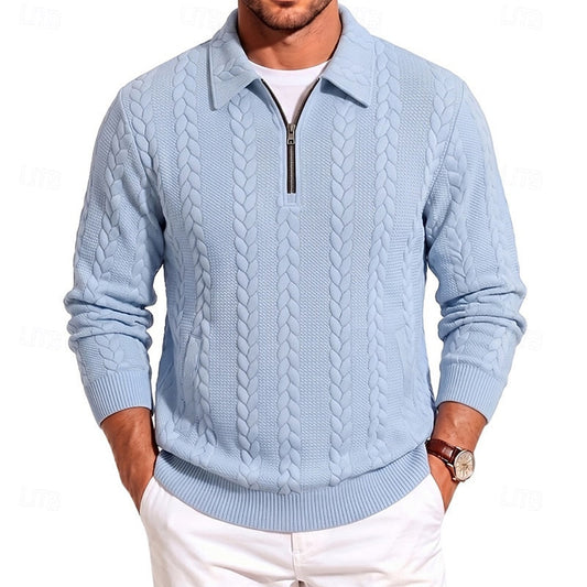 Kessoro men's textured quarter-zip knit sweater in one of five colourways, view 1 of 10
