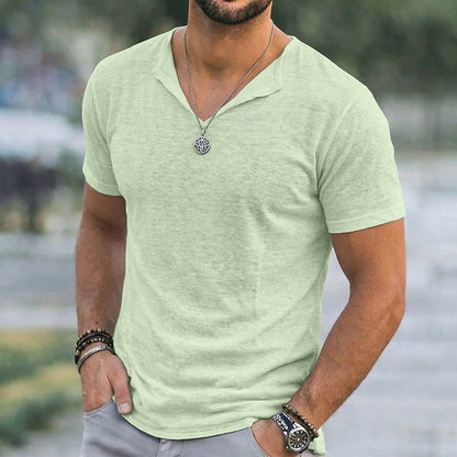 Men's relaxed-fit V-neck t-shirt in green, blue, white, purple and black, front view