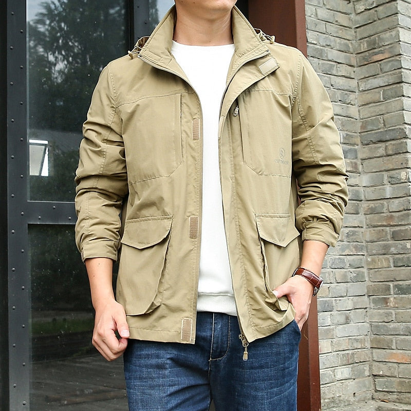 Kessoro men's rugged multi-pocket utility jacket in khaki, grey, dark blue and black – image 1 of 6