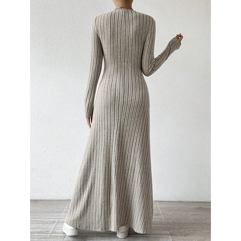 Kessoro women's ribbed long-sleeve fitted maxi dress with an elongating silhouette