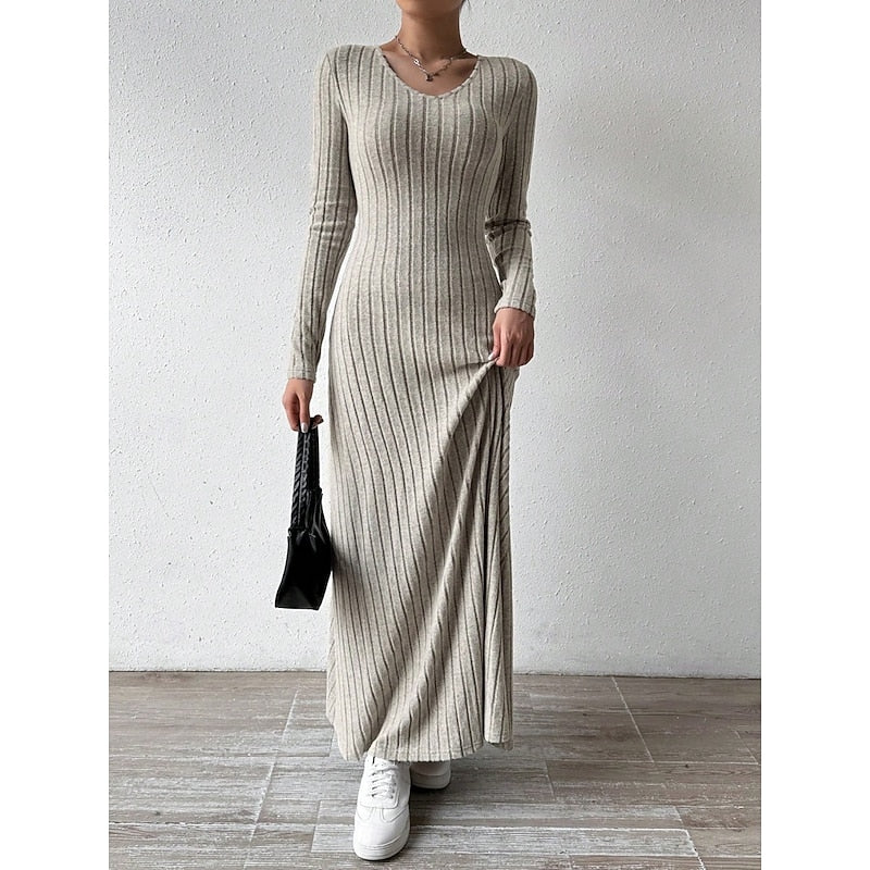 Kessoro women's ribbed long-sleeve fitted maxi dress with an elongating silhouette