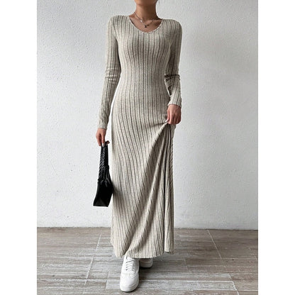 Kessoro women's ribbed long-sleeve fitted maxi dress with an elongating silhouette